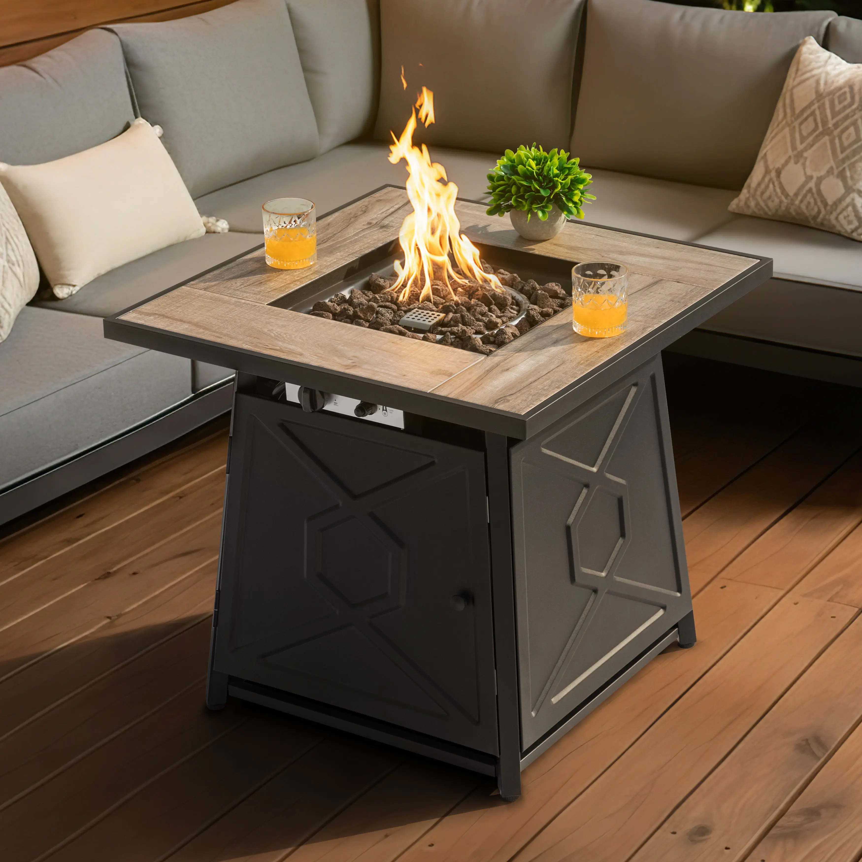 Outdoor 28 Inch 40,000 BTU Propane Gas Fire Pit Table with Cover