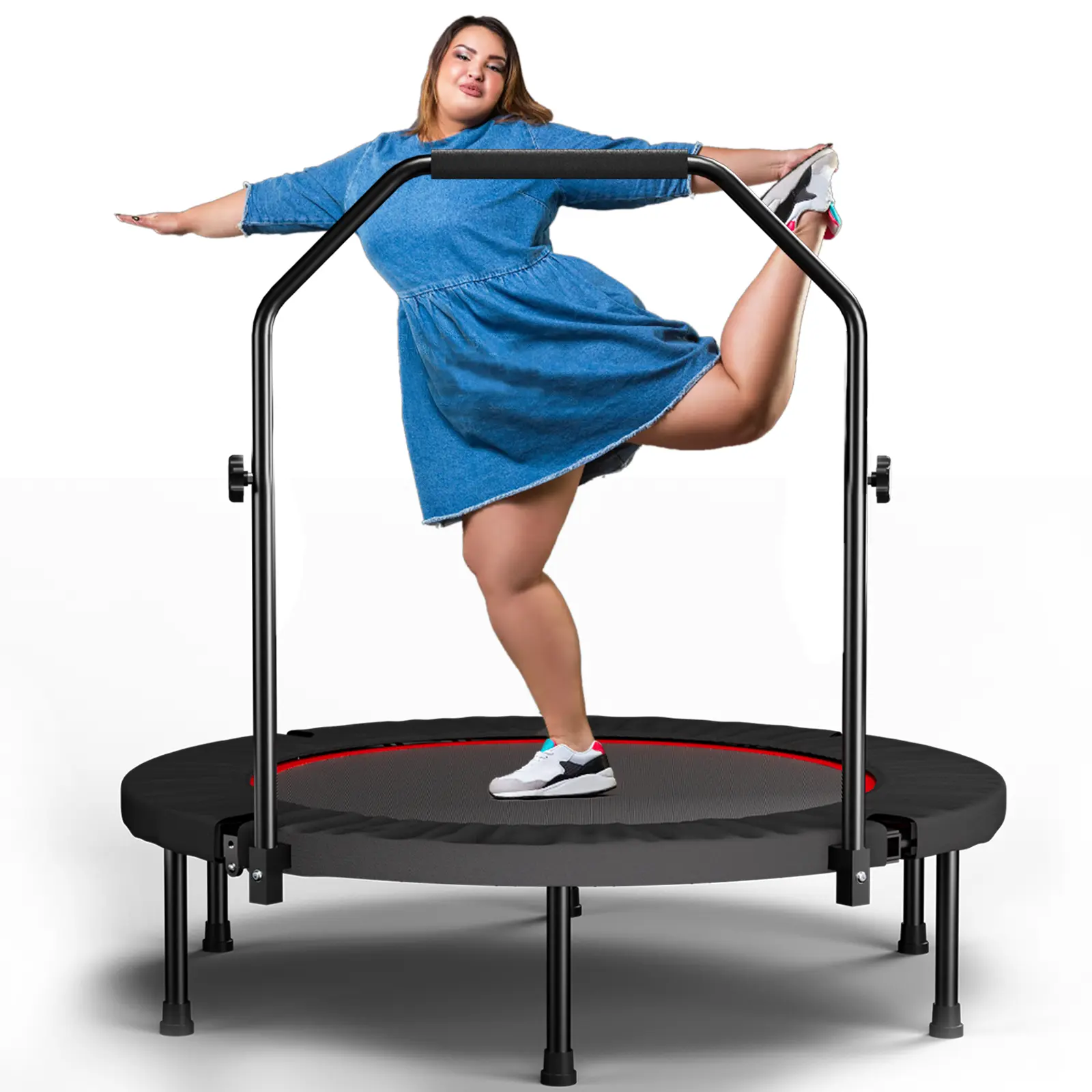 SAYGOGO 40-Inch Foldable Springless Rebounder Trampoline for Adults with Adjustable Bar, Fitness & Ab Workout Equipment, Springless Trampoline, Fitness Trampoline