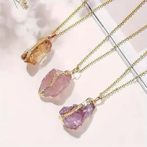 Natural Crystal Jelly Color Irregular Amethyst Candy Colored Pendant Necklace Summer Vacation Unisexs Jewelry Fashion Accessories Creative Gift