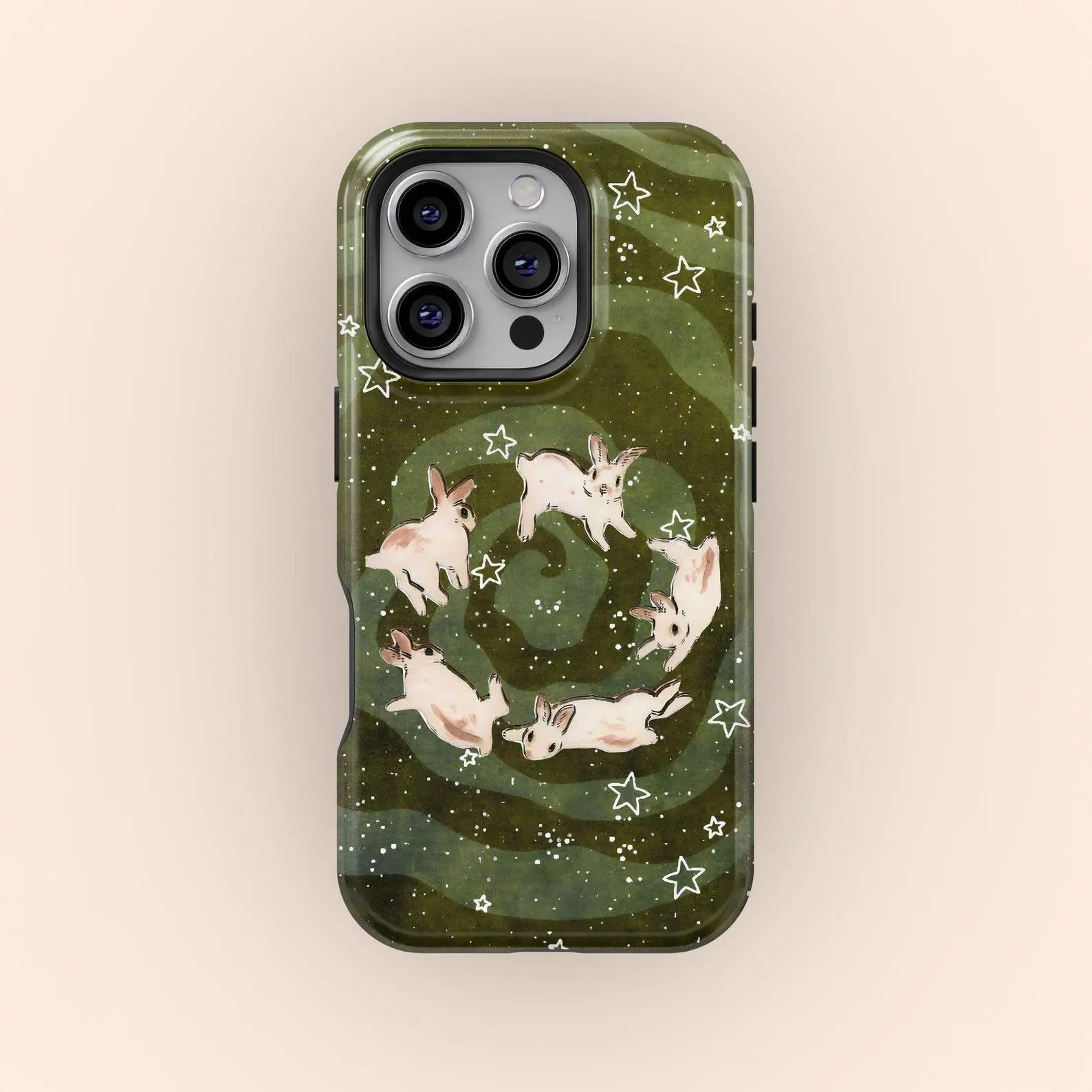 Kawaii Bunny Galaxy Phone Case with Screen Protector, Cute Rabbit Starry Night Glossy Print Shell for iPhone 17-11 Pro Max, Protective Mobile Phone Accessories for iPhone Series