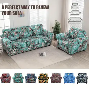 Printed Sofa Slipcover, Soft Stretch Couch Cover with Separate Cushion Cover, Furniture Protector for Living Room & Office