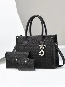 Women's Crocodile Embossed Tote Bag & Wristlet & Wallet, Fashionable Large Capacity Shoulder Bag Set for Work & Daily Used, Casual Trendy Versatile High-quality Daily Commuting Bag