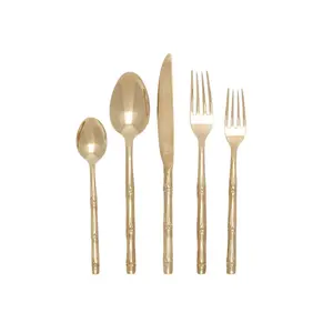 Liliana 5-Piece Bamboo Flatware Set in Polished Gold Finish