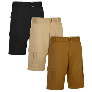 Men's 3-Pack Belted Cotton Cargo Shorts