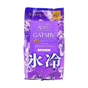 GATSBY Ice Cooling Body Wipes for Men - 30ct Large Pack, Invigorating Fruity Scent, Sweat & Odor Control, Refreshing Antiperspirant Wipes