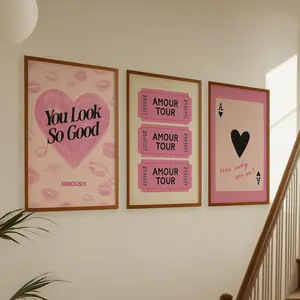 Pink Wall Art Set of 3 Prints Girly Wall Art, Dopamine Decor