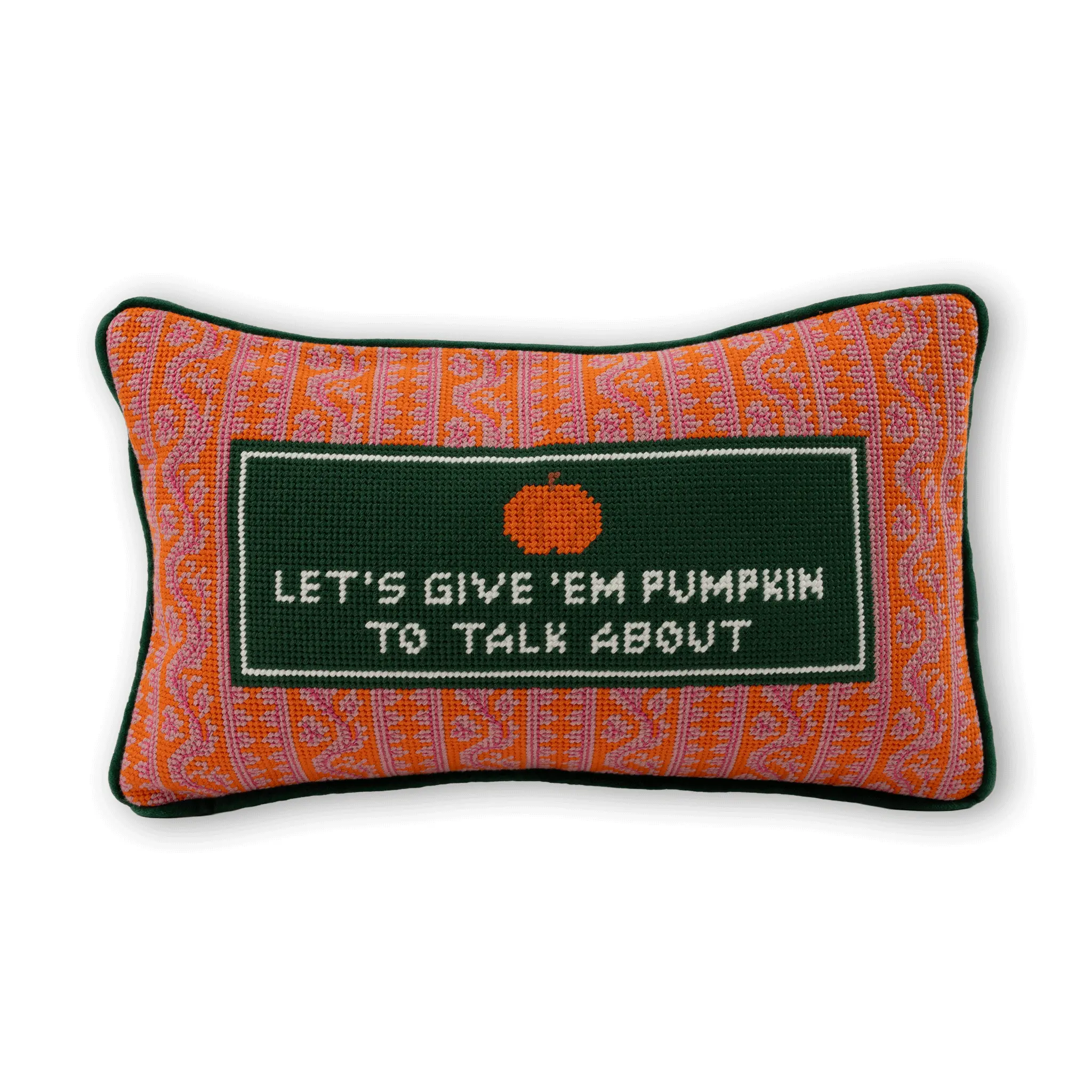 Pumpkin Themed Velvet Needlepoint Pillow - 9x15 in, Playful Prints, Unique Custom Sayings, Insert & Fluff Design, Home Décor Perfect Gift