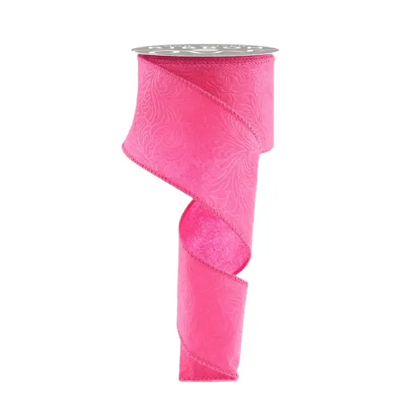 2.5" x 10yd Floral/Leaves Ribbon – Hot Pink