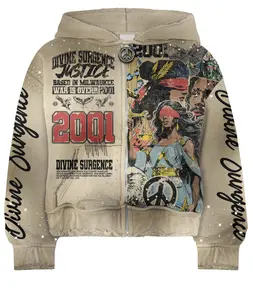 Divine Justice Hoodie - Oversized Tan Color with 2001 Design & Divine Surgence Text - Comfortable Stylish Graphic Hoodie for Everyday Wear Black Jacket with Rhinestones & Angelic Look
