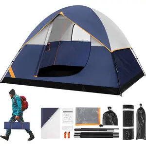 COBIZI 4-person tent, waterproof PU coating, three-season portable dome tent with removable rain cover, easy to set up, suitable for family use, with large mesh windows, suitable for outdoor activities, Boy Scouts, hiking and travel.