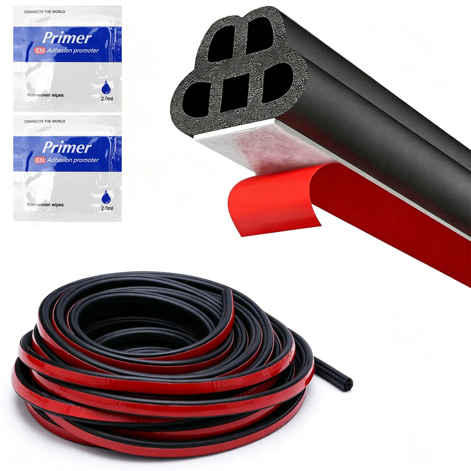 Car Door Rubber Seal Strip 10M/32.8ft 5-Hole EPDM Weather Stripping, Automotive Soundproof Noise Insulation Sealing Tape for Car Truck SUV Sedan, Waterproof Dustproof Self-Adhesive Seal Strip for Door Window Hood Trunk
