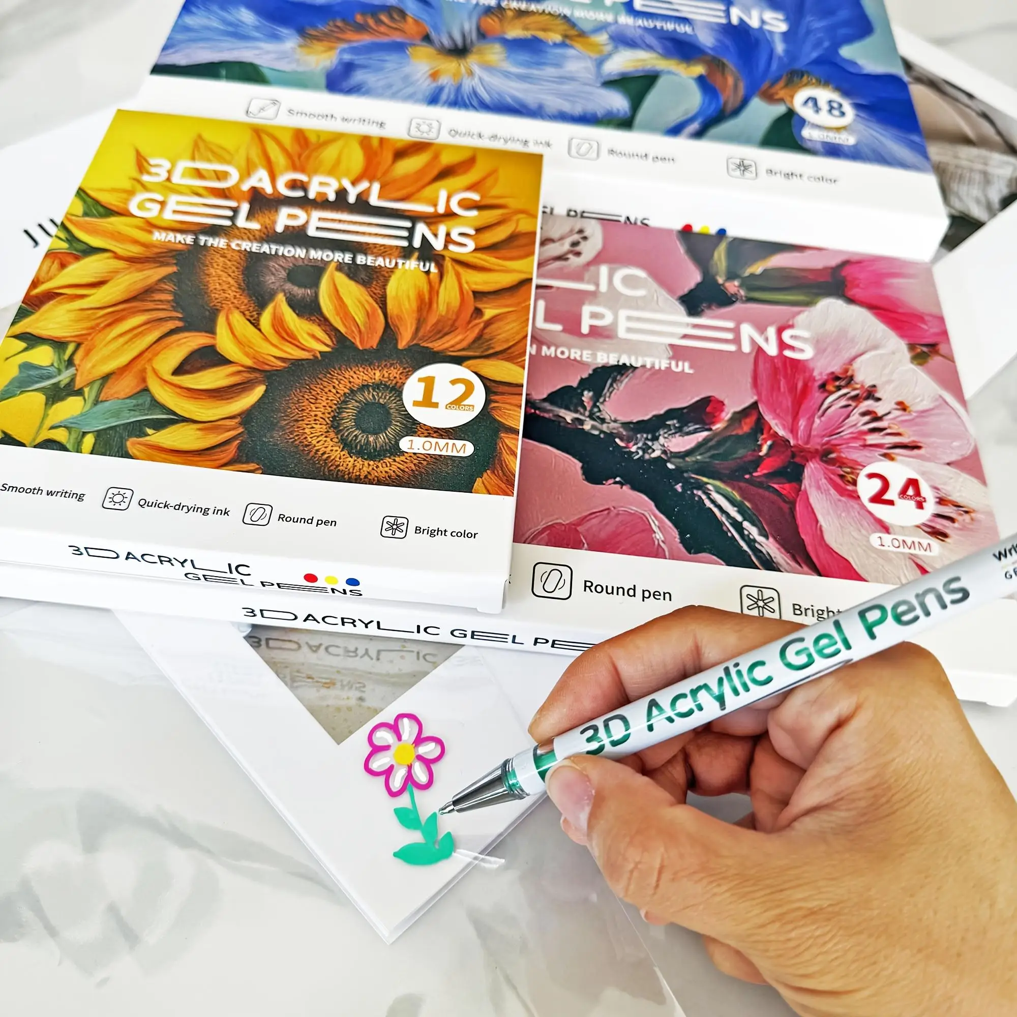 3D Acrylic Gel Pen, 12/24pcs/set Waterproof Painting Marker Pen, Quick Dry Pen for Wood, Canvas, Stone, Rock Painting, Nail, Glass, Ceramic Surfaces