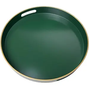 Green Round Serving Tray, Decorative Serving Trays with Handles, Coffee Table Tray Living Room, Plastic Tray for Ottoman.13