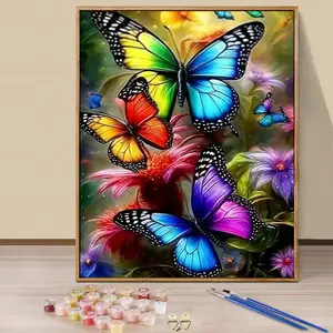 Paint by Numbers Kit for Adults Beginners - 16x20in/40x50cm Color Canvas, Easy DIY Butterfly Floral Acrylic Painting Set - Wall Decor for Living Room and Bedroom, Creative Gift for Birthday, Mother's Day and Christmas, Without Frame