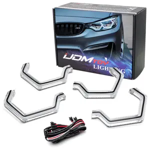 iJDMTOY 4pc Set Iconic Performance Style 7000K Xenon White Hexagon Shape LED Angel Eyes Halo Rings w/Crystal Acrylic Covers For BMW 3 Series OEM LED/Xenon Light Trims