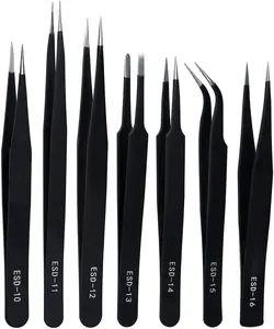 Precision ESD Anti-Static Tweezers, 7 pcs Stainless Steel Tweezers Set for Electronics, Jewelry-making, Laboratory Work, Repairing, Hobbies