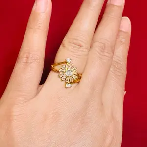 Elegant Gold-Tone Starburst Ring with Sparkling CZ Center for Women's Fashion Accessories