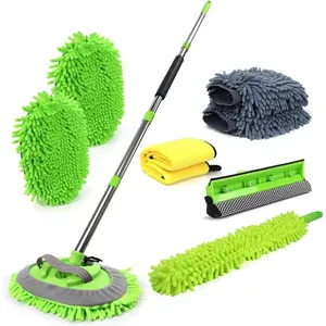 62'' Car Wash Brush with Long Handle Car Wash Mop Mitt Chenille Car Cleaning Kits Windshield Window Squeegee