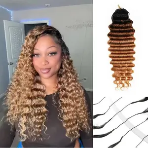LWIGS Ombre & Mixed Colored Crochet Hair T#2/4/27 T#2/99J NA Extensions Pre-Separated Deep Wave Feather Crochet Human Hair Bundles #SpringStatements