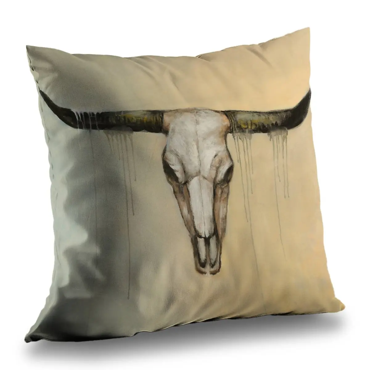 360 Stand 14x14 in Western Wild West Theme Bull Skull Poly Twill Throw Pillow with Rustic Charm, Home Decor Insert, Machine Washable (Model C1PT1414ELXQ2F), Animal Standard Pillows, Cowboy Theme, Accent Piece, Polyester Insert