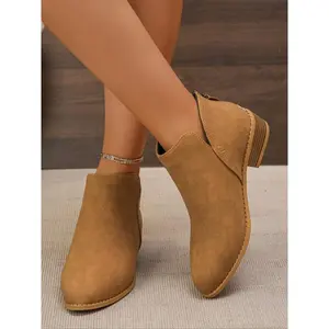 Women's Mid-Calf Plaid Boots, Comfortable Thick Sole PU Leather Shoes, Casual Fall & Winter Footwear, Pointed Toe Design(Sheets)