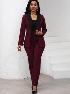women's colorblock blazer & straight leg pants set , chic elegant two-piece set for work office business, ladies clothes for all seasons