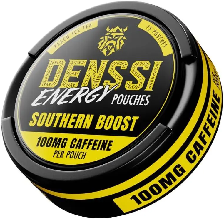 Denssi Energy Caffeine Pouches PEACH ICE TEA 15ct Tin 8 Pack
