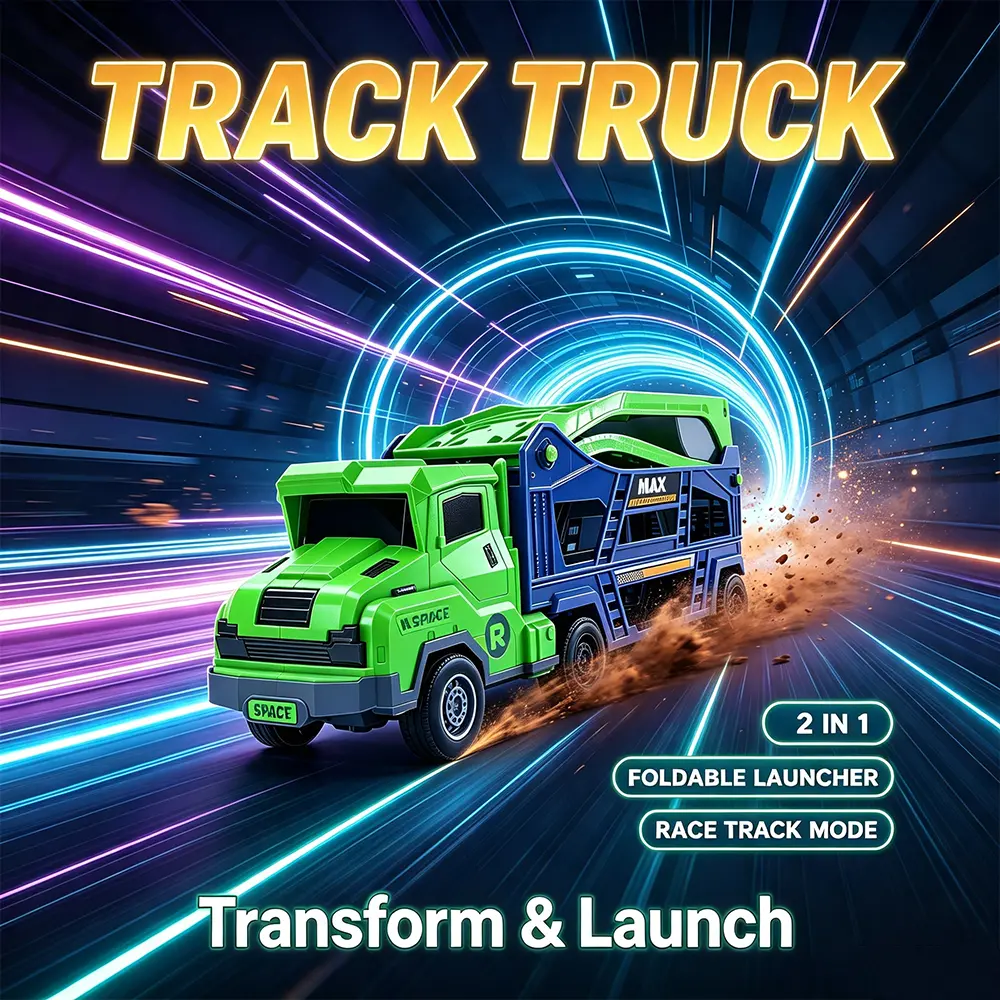 2-In-1 Transforming Track Transport Toy Vehicle for Kids, with Double Open Launcher, Remote Free