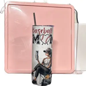 Baseball Mom Life 20 oz Tumbler with Straw and Pink Lid for Sports Moms Drinkware