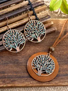 3Pcs Women's Jewelry Set Vintage Western Boho Style Multi-Layer Round Life Leaf Pendant Necklace Earrings Gift Choice