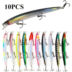 10PCS/lot Long Minnow Fishing Lure 13.5cm/5.31in 15.4g/0.55oz Floating Hard Wobbler Crankbait 3D Eyes Artificial Bait Trout Pike Carp Fishing