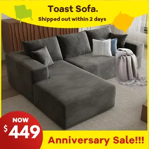 【2 Packages Shipping】Toastsofa 108"Plush Corduroy Cloud Velvet Modular Couch with Chaise & Ottoman, No Assembly Required - L-Shaped Sectional Sofa Set with Flexible Configuration - 108"W × 69.7"D × 37.7"H,3 Seater
