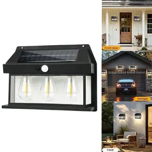 Outdoor solar lights, dusk-to-dawn motion-sensor solar wall sconce, waterproof solar security wall lantern light fixtures with three lighting modes for garden, yard, patio, fence, and outdoor decorative use