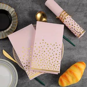 Pink Napkins Disposable Pink and Gold Paper Dinner Napkins  Edges Paper Towel Guest Napkins for Birthday Party, Wedding
