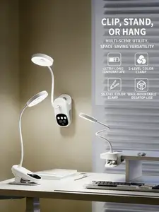 Multifunctional Clip-On Desk Lamp with Clock | Rechargeable, 3 Color Modes, Wall-Mountable Reading Light