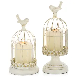 Set of 2 Cage Candlesticks, Pillar Candle Decoration Candlesticks for Candlesticks Gothic Vintage Home Decor Dining Table Center Decoration, Height 10/12, Wedding, Valentine's Day and New Year Decoration