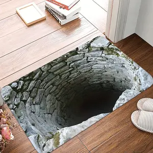 1 Piece of 3D Optical Illusion Stone Well Patterned Doormat Moss Stone Wall Texture Decorative Welcome Mat Soft Kitchen Floor Mat Living Room Decorative Rug Suitable for Indoor and Outdoor Home Decor Home Decorative Rugs Washable Soft Rug