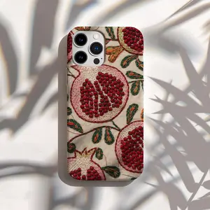 Lush Pomegranate Embroidery Style Phone Case Decorative Phone Case with Pomegranate Design, Unique Gift for Plant Lovers, Stylish Phone Accessory, Floral Tech Case, Vibrant and Durable for IP Phone 17 16 15 14 13 12 11 Pro Max Plus X