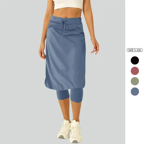 Imily Bela Womens Knee Length Tennis Skirt with Built in Leggings High Waisted Golf Skirt Skirted Leggings with Pockets for Athletic Workout