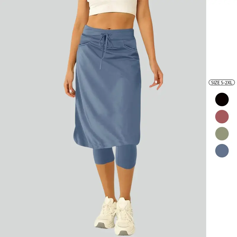 Imily Bela Womens Knee Length Tennis Skirt with Built in Leggings High Waisted Golf Skirt Skirted Leggings with Pockets for Athletic Workout