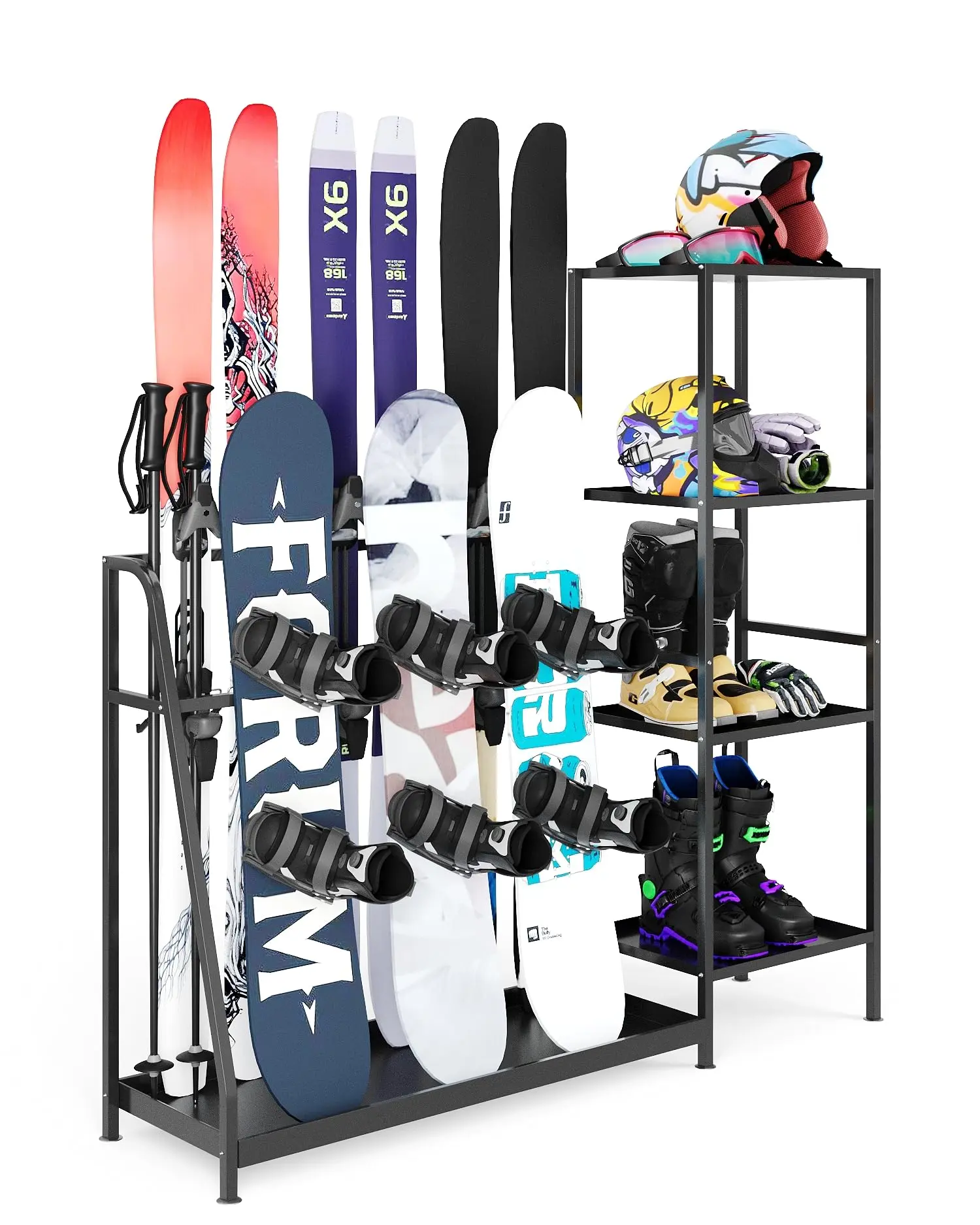 Garvee Heavy Duty Steel Ski Storage Rack for Garage and Home, Multipurpose Floor Stand Organizer for Ski Poles, Goggles, Helmet & More, 48L×11.8W×46H, Black
