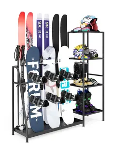 Garvee Heavy Duty Steel Ski Storage Rack for Garage and Home, Multipurpose Floor Stand Organizer for Ski Poles, Goggles, Helmet & More, 48L×11.8W×46H, Black