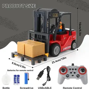 Electric remote control crane truck, detachable engineering toy car, rechargeable battery, with water spray and light sound effect, remote control forklift truck