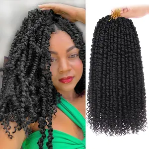 8 Packs Pre twisted Passion Twist Crochet Hair for Black Women 12 Inch Synthetic  Black Passion Twist Hair With Curly Ends Pre-looped Goddess Passion Twists Braiding hair Extensions 1B#