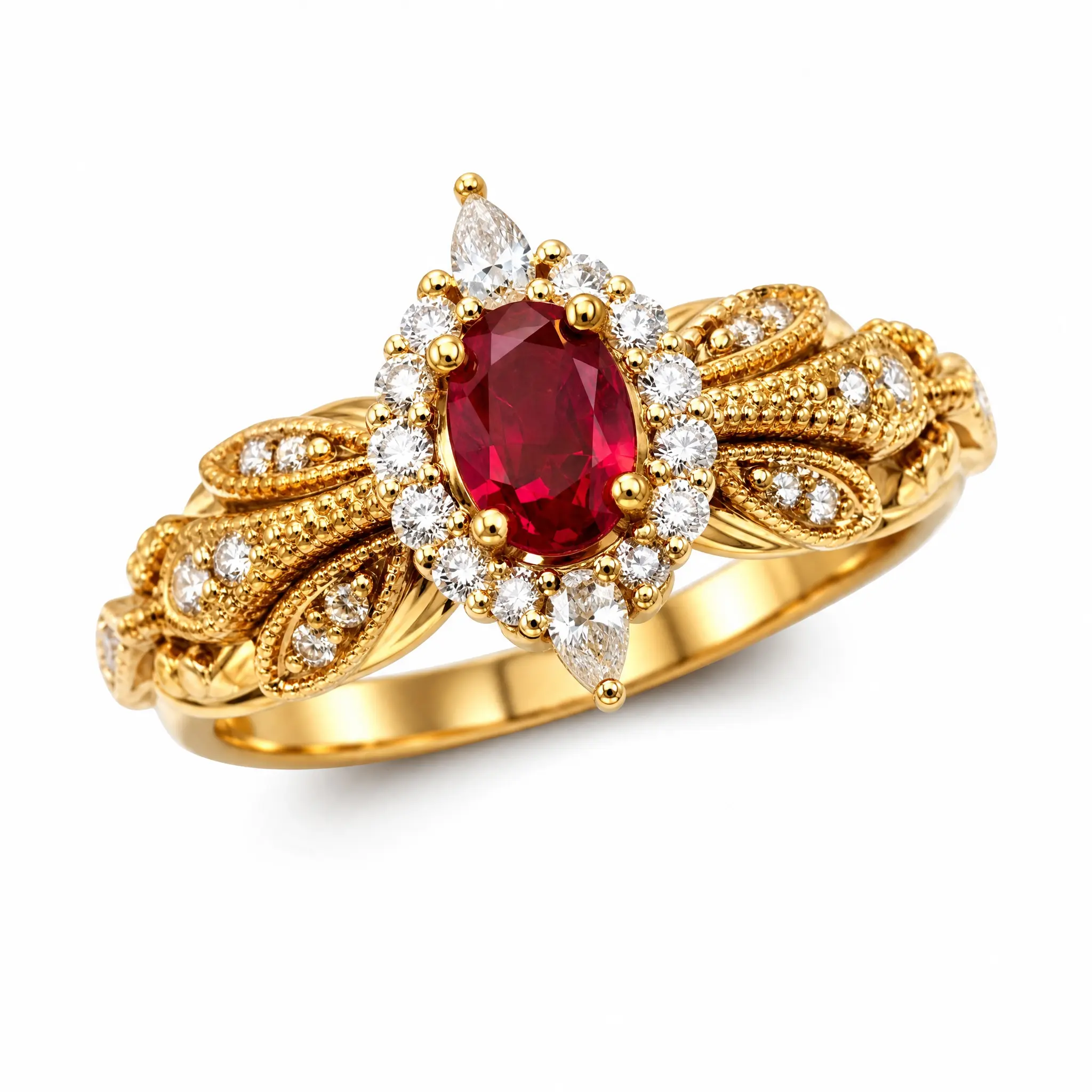 Women's Elegant Gold-Tone Oval Anniversary Ring - Adjustable Costume Jewelry with Ruby Red Gemstone and Crystal Details, Birthday Gift Ring, Gemstone And Crystal Details Rings