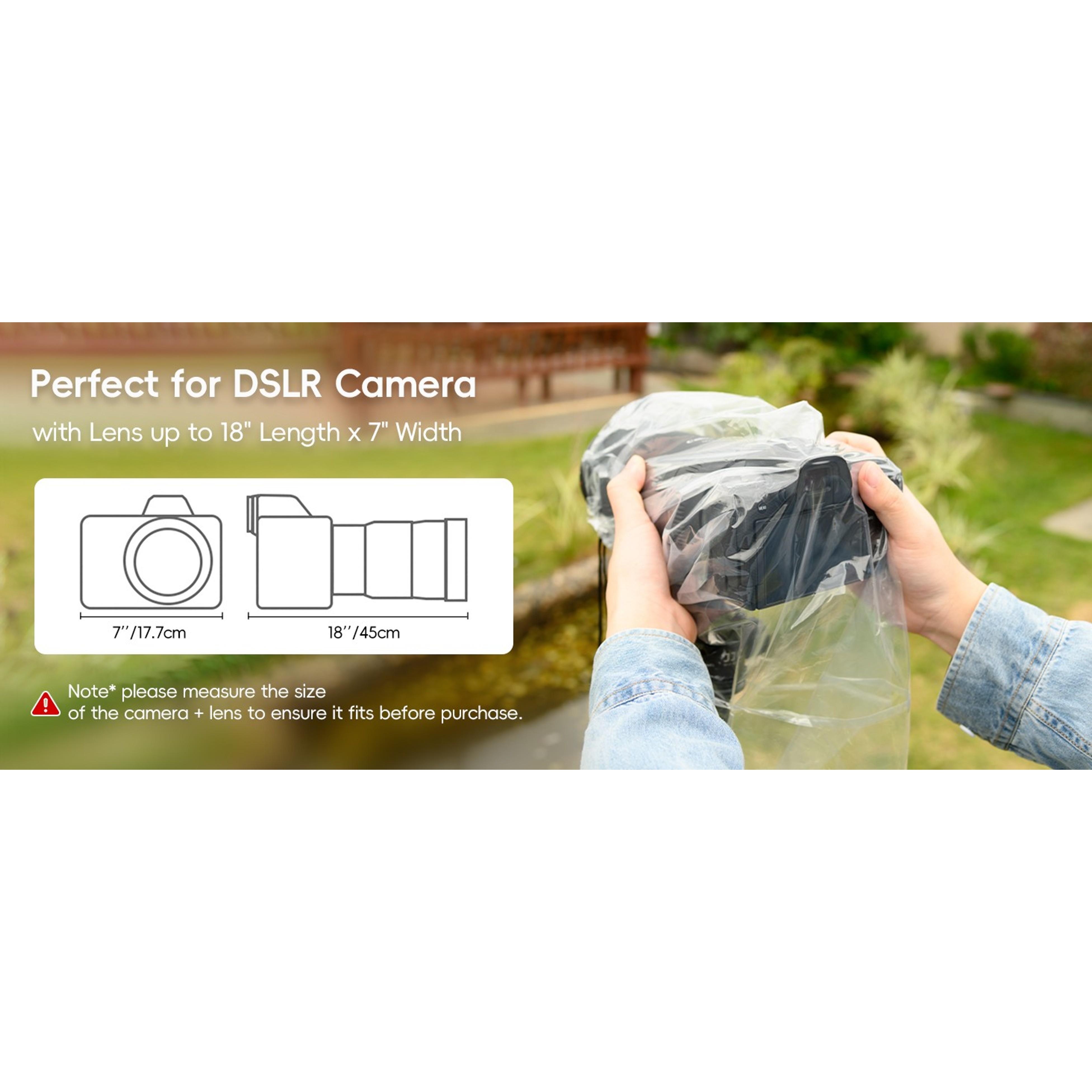 JJC Camera Rain Cover Sleeve for DSLR w/Lens up to 18", Waterproof, 2-Pack | Completely See-Through, Protects from Rain/Dust/Mud, PE Material, for Canon Nikon Fujifilm Sony Olympus Pentax Sigma DSLRGift