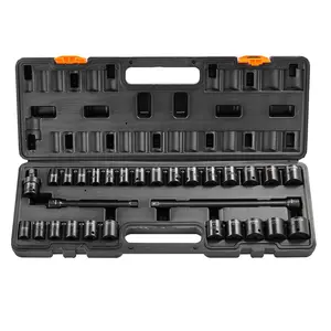 VEVOR 3/8'' Impact Sockets Set,  29pcs CR-V SAE Shallow(3/8" - 1'') & metric shallow(8 - 22 mm) , 6-Point Drive Bit Ratchet Tool Kit Case with 2 Extension Bars (6", 10") and a Universal Joint