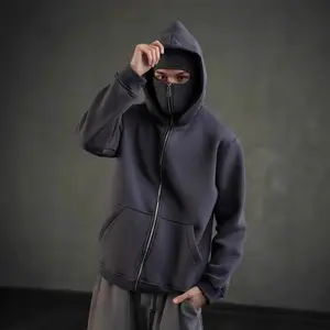 Men's Athletic Balaclava Hoodie With Built-In Zip - Autumn Winter Sweatshirt for Outdoor Activities