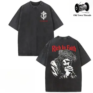 Washed pure cotton T-shirt with double-sided printing Rich In Faith - Jesus Pray T-Shirt Washed T-shirt Washed, Bible Verse Hoodie, Sweatshirts, Jesus Hoodie, Church Outfit Unisex Oversized Graphic Tee For Men and Women Aesthetic Clothes silky  graphic  t