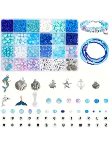 Ocean Theme Bead Set, 1863 Pcs, 24 Grid, 6mm Clay, 3mm Glass Seeds, Acrylic & Plastic, DIY Jewelry, Bracelets, Keychains